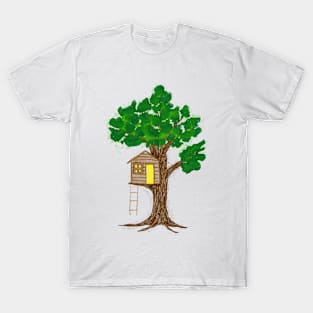Watercolor and crayon style drawn treehouse T-Shirt